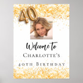 Poster 40e anniversaire blanc or photo confetti bienvenue (Devant)