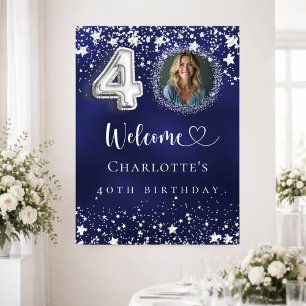 Poster 40e anniversaire bleu argent étoiles photo bienven