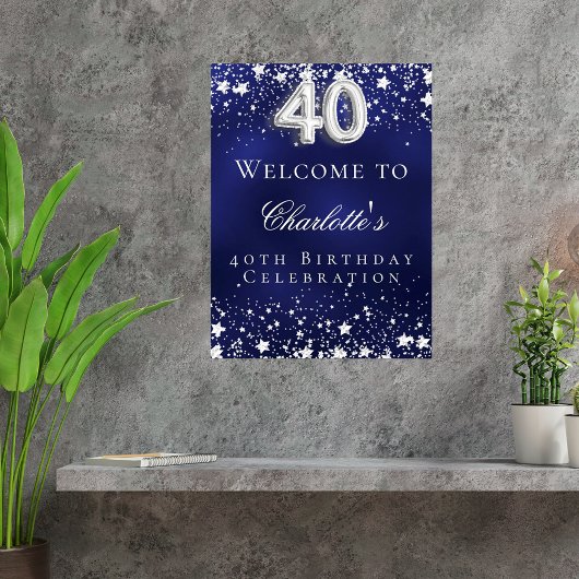 Poster 40e anniversaire bleu argent stars bienvenue