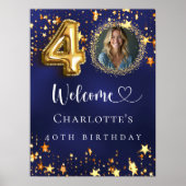 Poster 40e anniversaire d'or bleu étoiles photo bienvenue (Devant)