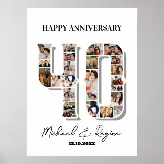 Poster 40e anniversaire du Mariage Numéro 40 Collage phot (Devant)