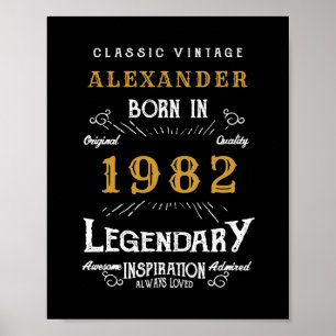 Poster 40th Birthday 1982 Ajouter le nom Legendary Black 