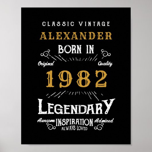 Poster 40th Birthday 1982 Ajouter le nom Legendary Black  (Devant)