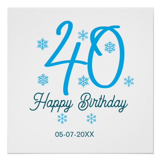 Poster 40th birthday add name date year blue template (Devant)