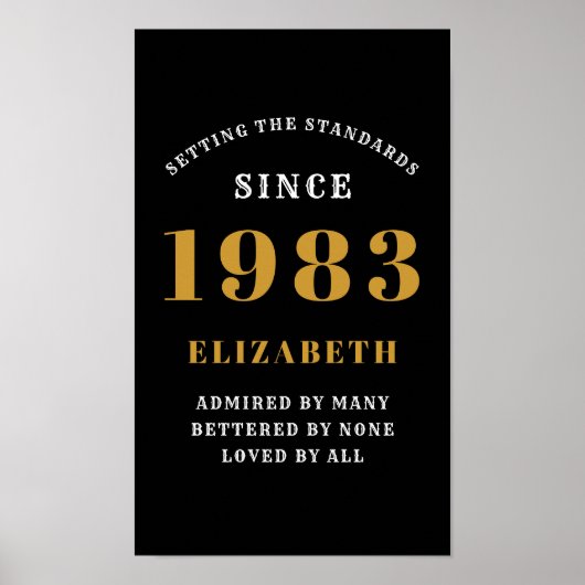 Poster 40th Birthday Born 1983 Ajouter Nom Black Gold (Devant)