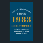 Poster 40th Birthday Born 1983 Ajouter Nom Blue Gold<br><div class="desc">Personnalisé Anniversaire ajoutez votre nom et votre affiche d'année. Modifiez le nom et l'année avec le modèle fourni. Un merveilleux accessoire de fête d'anniversaire personnalisé. Plus de cadeaux et de fournitures de fête disponibles avec le design "normes de fixation" dans le magasin.</div>