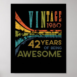 Poster 42 Anniversaire Vintage 1980 42e anniversaire
