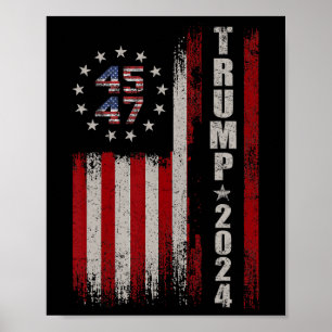 Poster 45 47 Trump 2024 - Drapeau américain