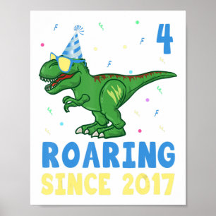 Poster 4 Ans 4Anniversaire Garçons Dinosaur Enfants Cadea