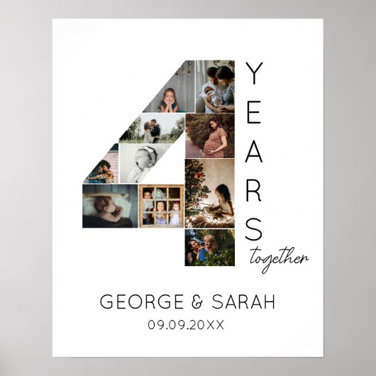 Poster 4 ans Ensemble Photo Collage Anniversaire Mariage (Devant)