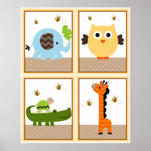 Poster 4 en 1 Pile Jungle 8x10 pouces Pépinière Art/Poste