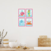Poster 4 en 1 sous la mer/baleine rose 8x10 Nursery Art (Cuisine)