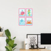 Poster 4 en 1 sous la mer/baleine rose 8x10 Nursery Art (Bureau à domicile)