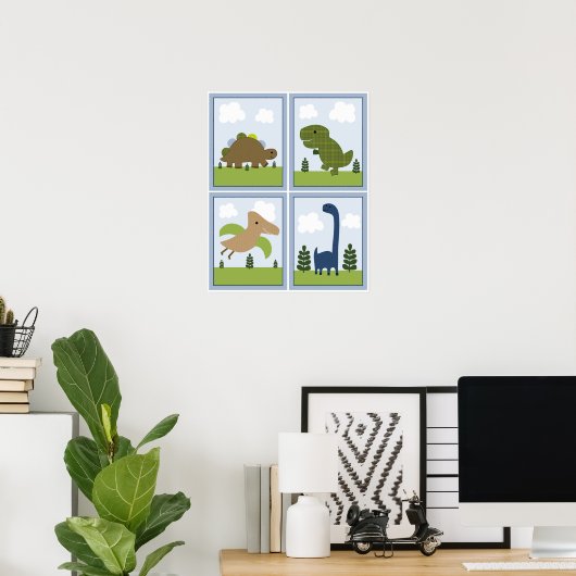 Poster 4 in 1 Dinosaurs/Dino 8x10 inch Nursery Art (Bureau à domicile)