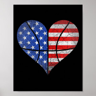 Poster 4 juillet American Flag Basketball Heart USA Wom