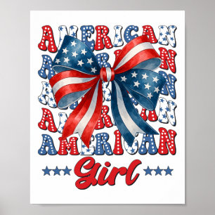 Poster 4 juillet American Girl Coquette Drapeau américain