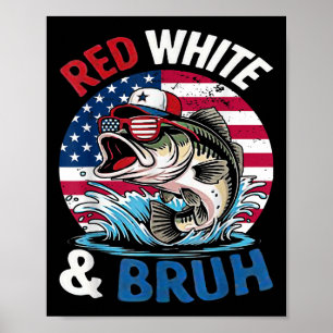Poster 4 juillet Amérique Rétro Pêche Patriotique Rouge W