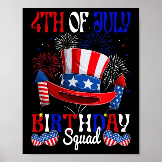 Poster 4 juillet Anniversaire Squad Us Drapeau Feu d'arti (Devant)