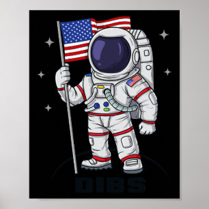 Poster 4 juillet astronaute USA American Flag Fun Patrio