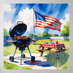 Poster 4 juillet barbecue Fête Grill