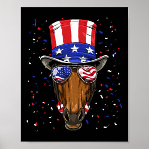 Poster 4 juillet Cheval Patriotique Usa Drapeau Horseback