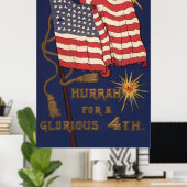 Poster 4 JUILLET d'explosion du feu d'artifice du drapeau (Bureau à domicile)