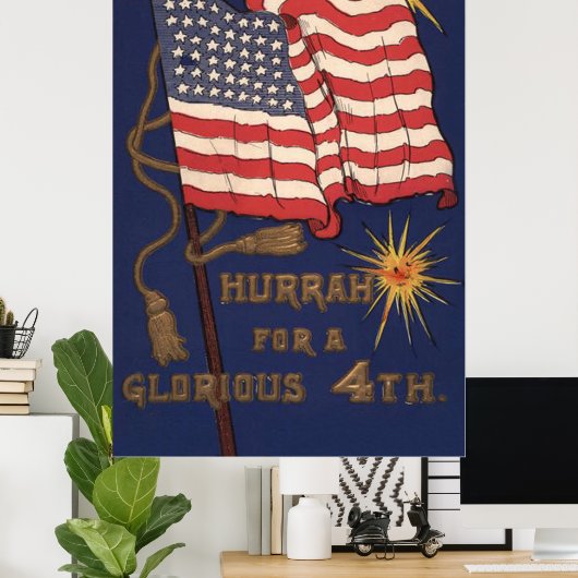 Poster 4 JUILLET d'explosion du feu d'artifice du drapeau (Bureau à domicile)