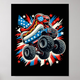 Poster 4 juillet Drapeau Américain Usa Hotdog Monster Kid