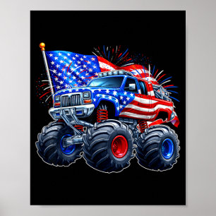 Poster 4 juillet drôle de monster truck drapeau américain