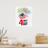 Poster 4 juillet - Fête de l'Indépendance avec Drapeau et (Cuisine)