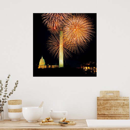 Poster 4 juillet, Firework Display, Skyline (Cuisine)