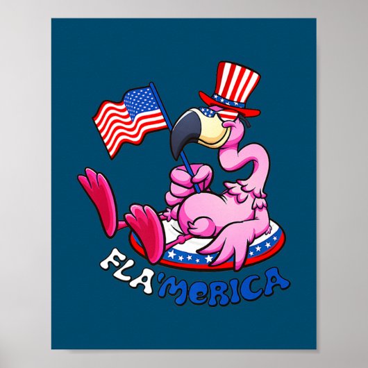 Poster 4 juillet Flamant rose Flamerica Patriotique Améri (Devant)