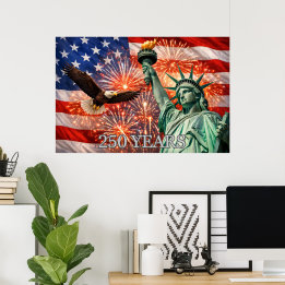 Poster 4 juillet Liberty Eagle Feux d'artifice USA 250e