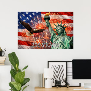 Poster 4 juillet Liberty Eagle Feux d'artifice USA 250e