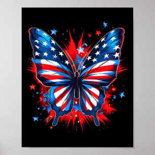 Poster 4 juillet Papillon Usa Drapeau mignon Américaine F