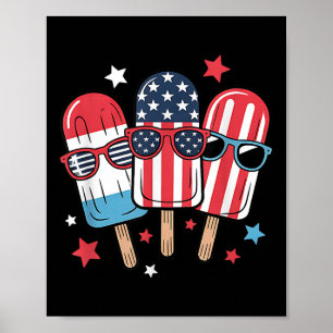 Poster 4 juillet Popsicle Boys Girls Kids American Flag