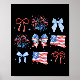 Poster 4 juillet Rouge Blanc Bleu Coquette Bow Fireworks