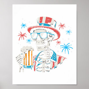 Poster 4 juillet squelette patriotique drôle fête Usa pap