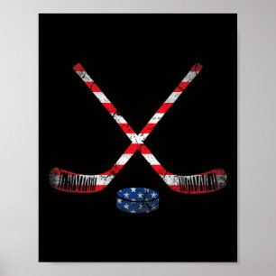 Poster 4 juillet USA Drapeau Hockey Patriotique Hockey Lo