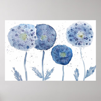 Poster 4 peinture abstraite de pissenlit indigo