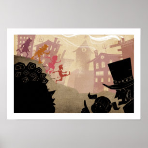 Poster 4 petits monstres - marchant par la ville