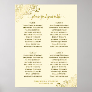 Poster 4 Table Gold Frills Mariage Seating Chart Cream