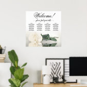 Poster 4 Table Rose blanche Élégante carte de mariage (Bureau à domicile)