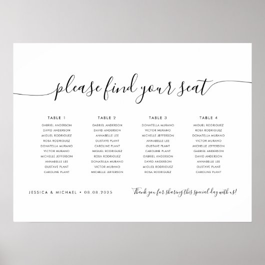 Poster 4 Tables Moderne Trouvez Votre Siège Carte (Devant)