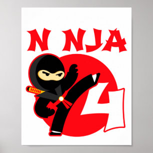 Poster 4e anniversaire 4 ans Enfants Fête Petit Ninja 4 