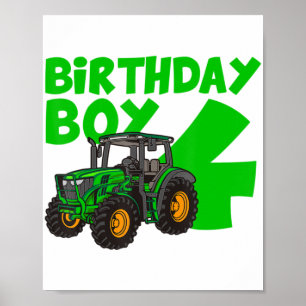 Poster 4e anniversaire Boy Tractor Ferme 4 an Anniversair