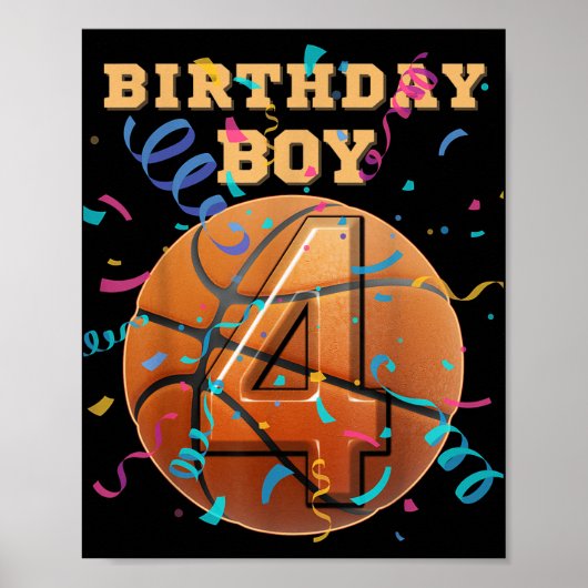 Poster 4e anniversaire garçon 4 ans de basket-ball Playe (Devant)