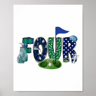 Poster 4e anniversaire Golf Thème Party Golf Girl Boy Bir