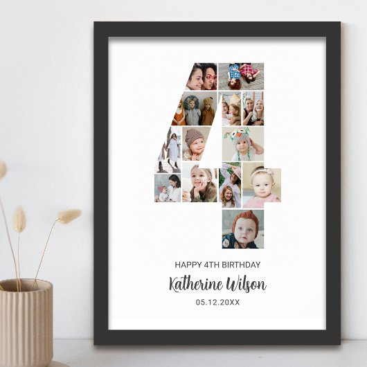 Poster 4e anniversaire Numéro 4 Photo Collage personnalis