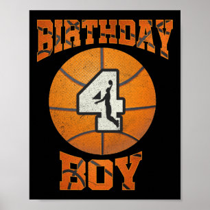 Poster 4e anniversaire tenue garçon basket-ball quatre an